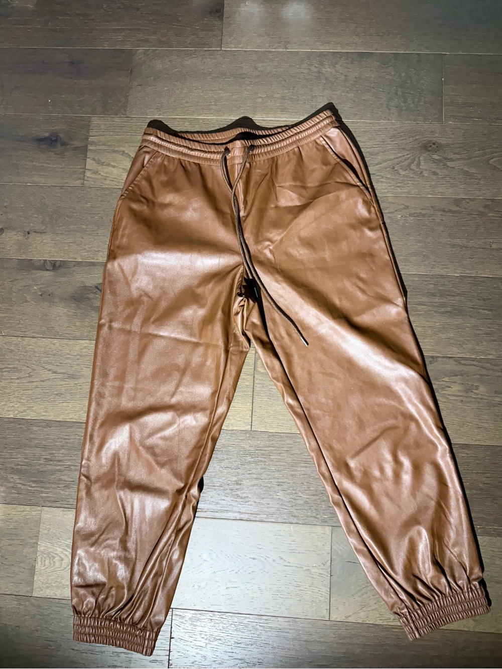A New Day Brown Faux Leather Joggers Size M Pull On Pants